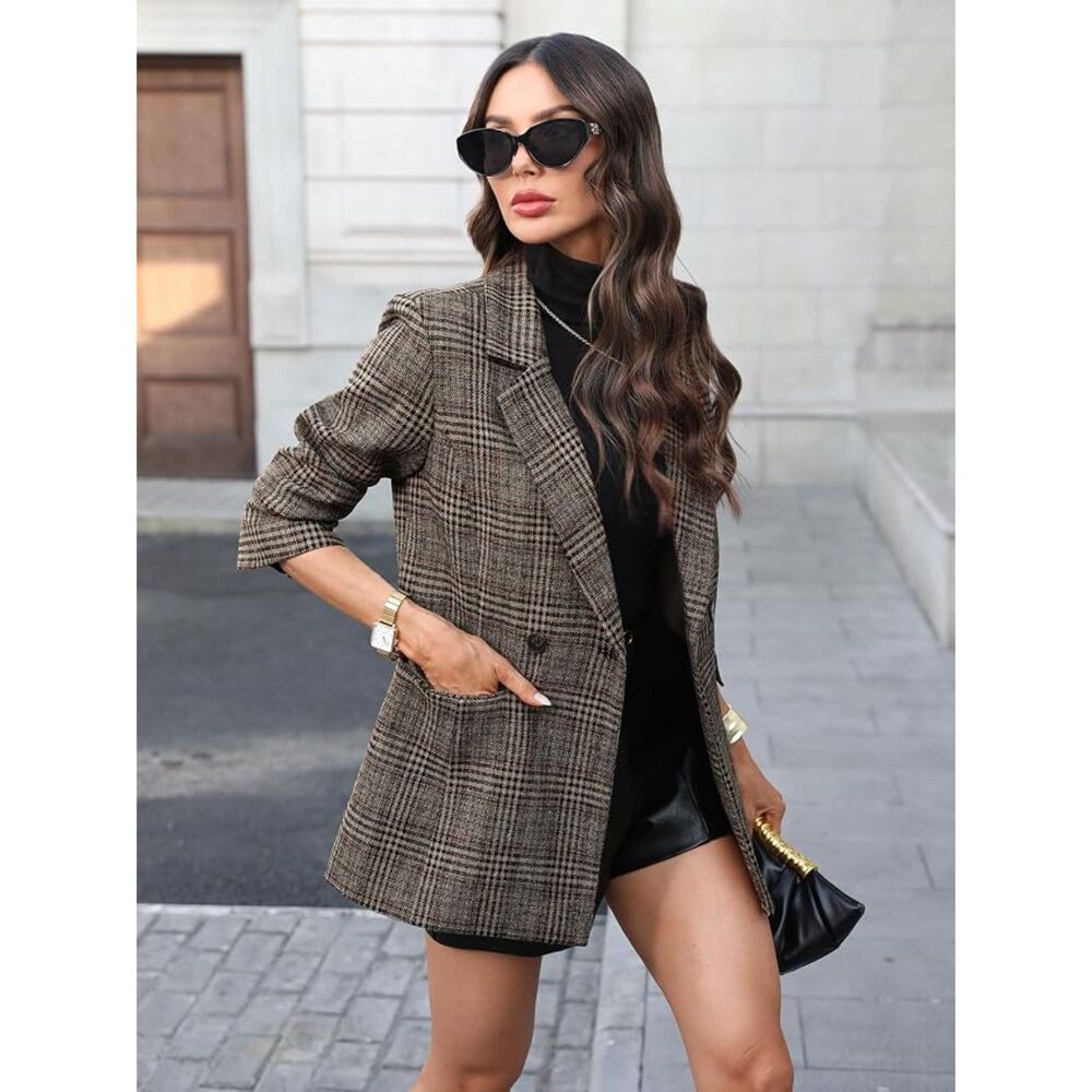 Elleven Houndstooth Plaid Double Breasted Blazer Women's Small Black Tweed NWT - Picture 10 of 11